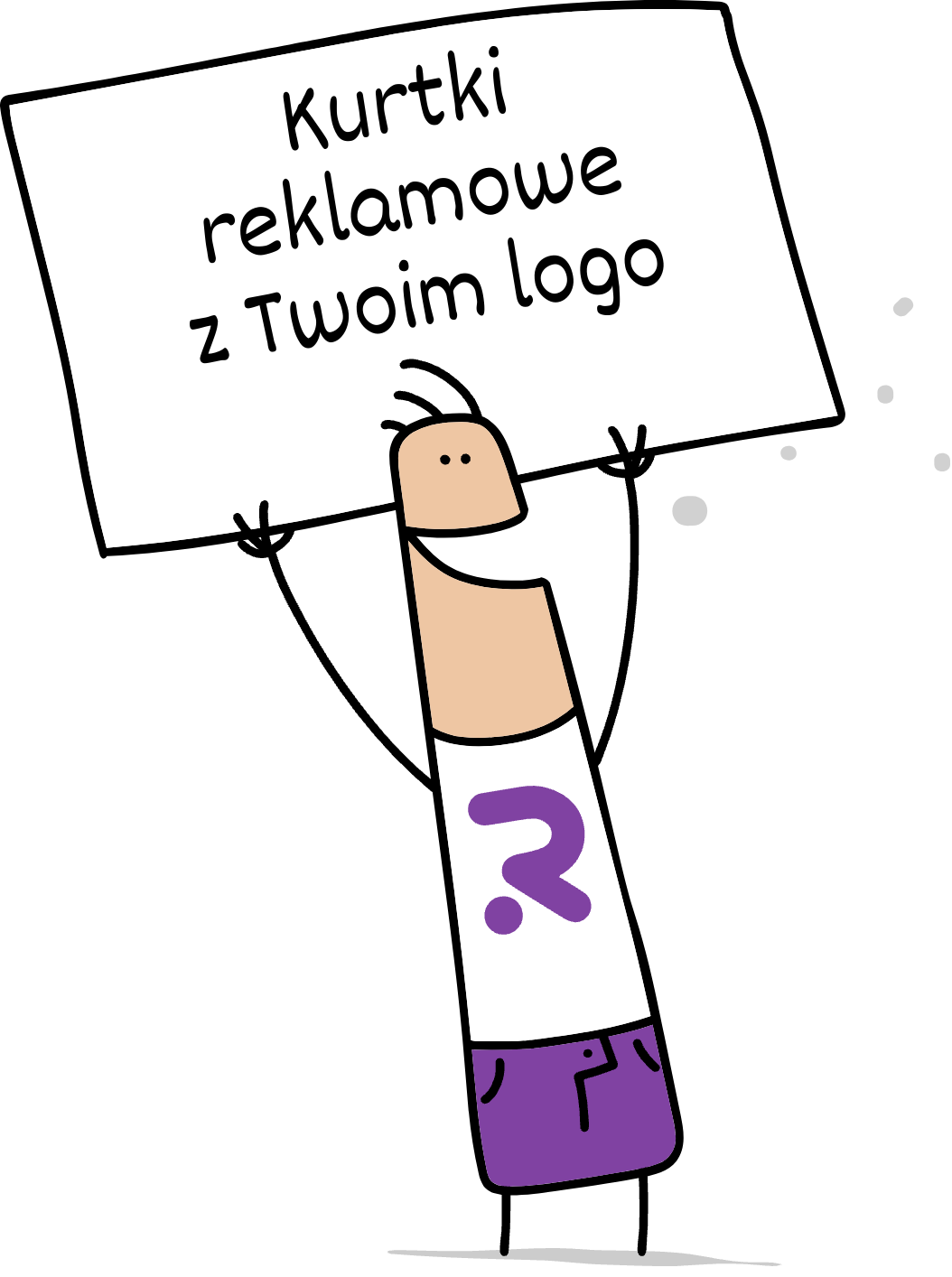 Buddy trzymający napis kurtki reklamowe z Twoim logo